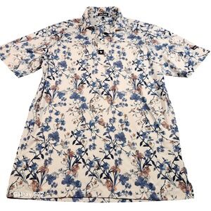 Bad Birdie Shirt Mens Medium White Blue Floral Golf Polo Performance Stretch